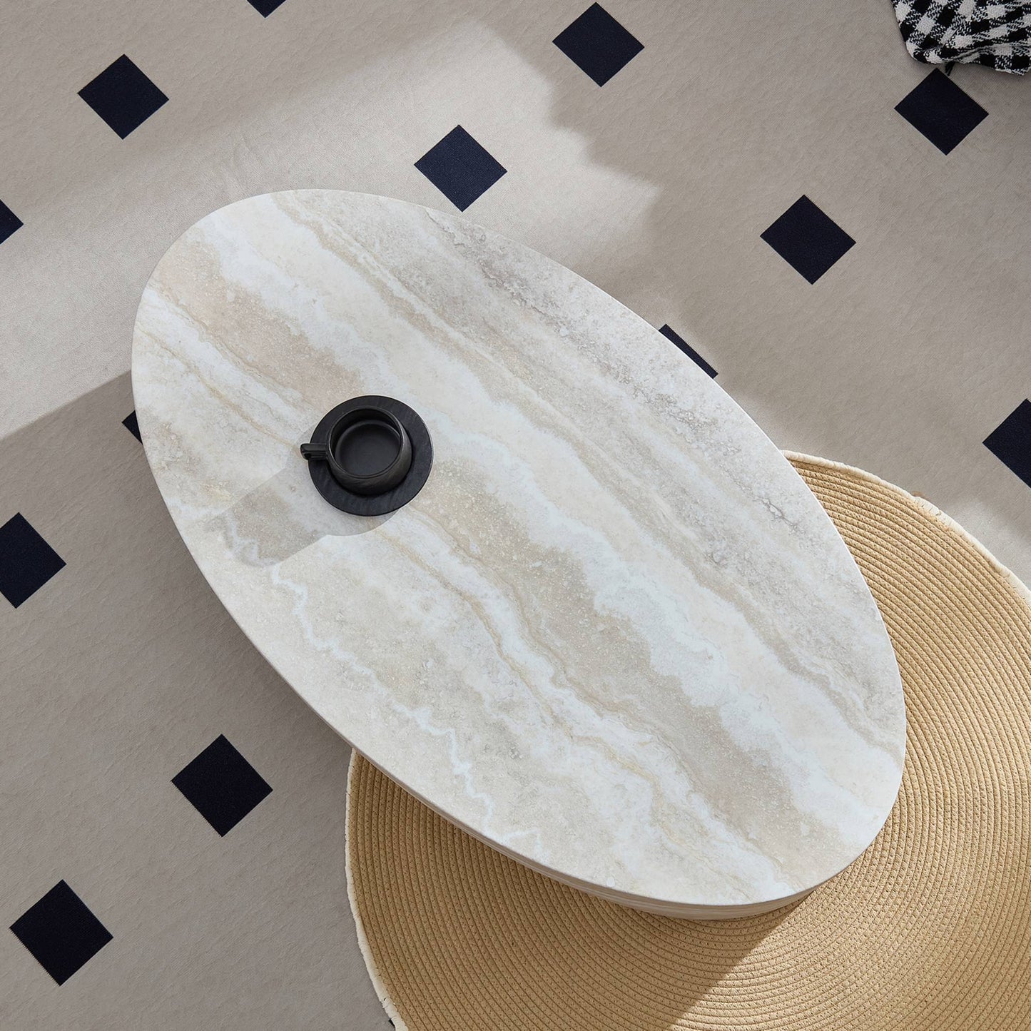 The Oval Natural Marble Coffee Table Side In Living Room