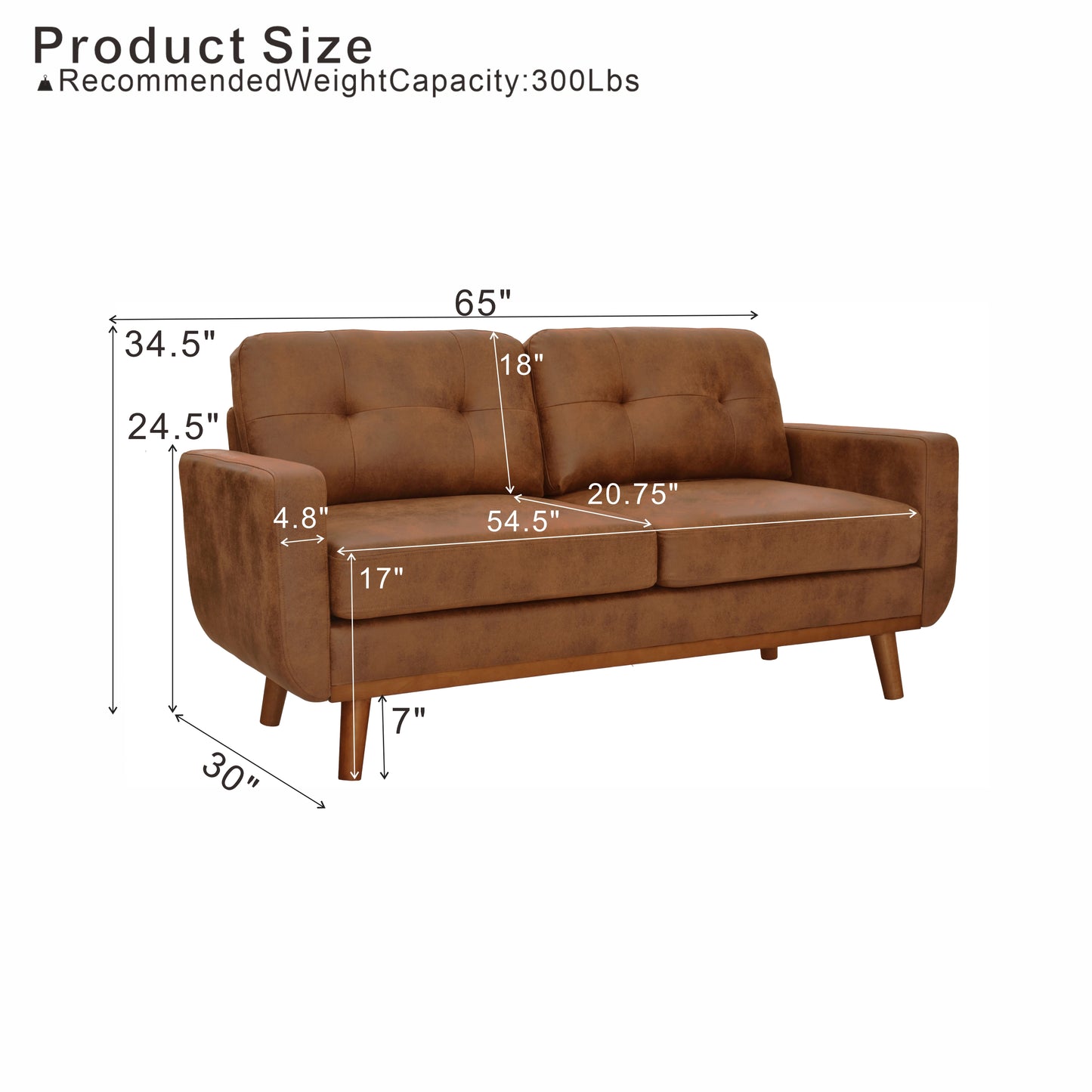 65-Inch Modern Minimalist Two-Seater Sofa - Light Brown