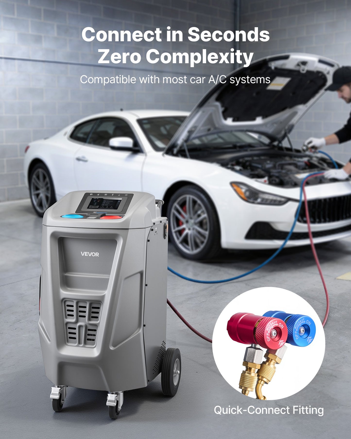 Automatic Refrigerant Recovery Machine for Automotive A/C 1234yf 98.5% Accuracy - Black