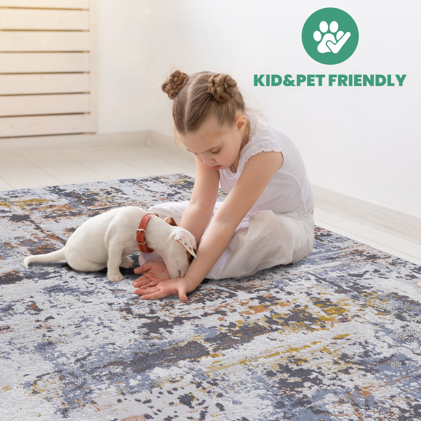 PAYAS 8X10 Ivory Blue Abstract Area Rug