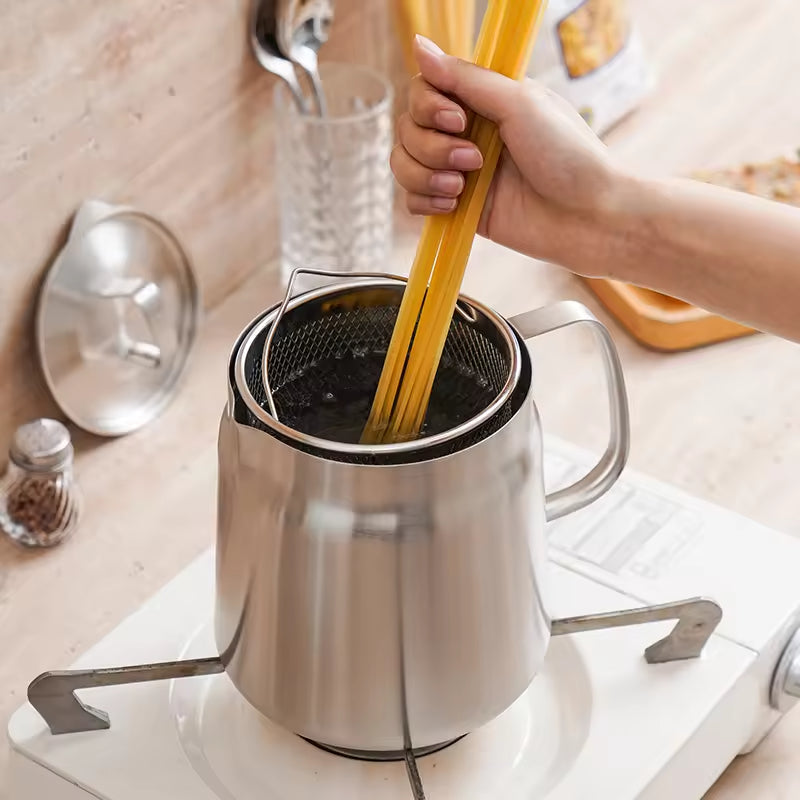 2L Stainless Steel Oil Filter Pot with Fine Mesh Strainer