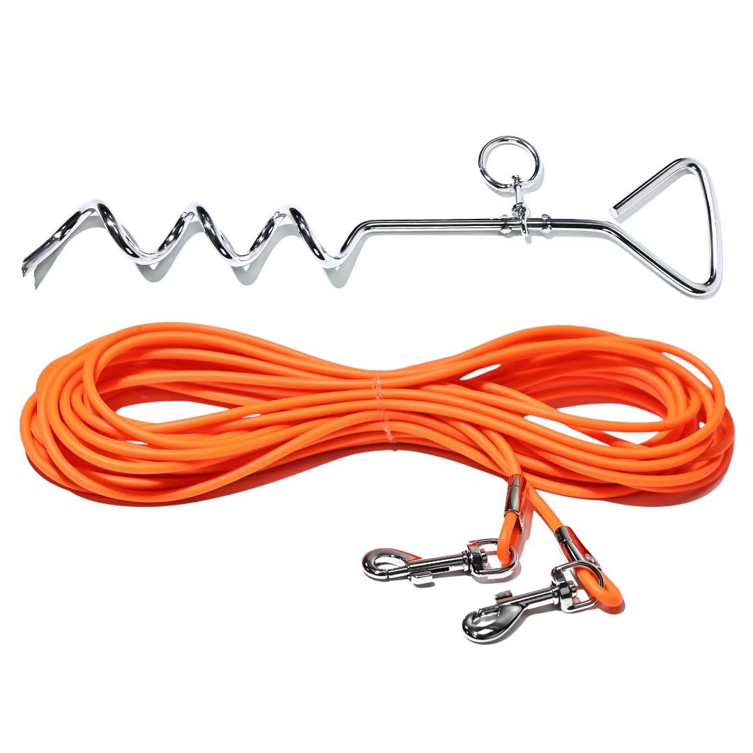 Ground Stake Fixed Dog Leash with 30ft Range for Outdoor Walking and Training