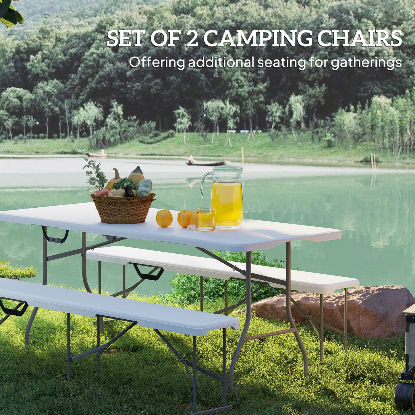 6 Ft Portable Folding Bench Seats - 2 Pack, White