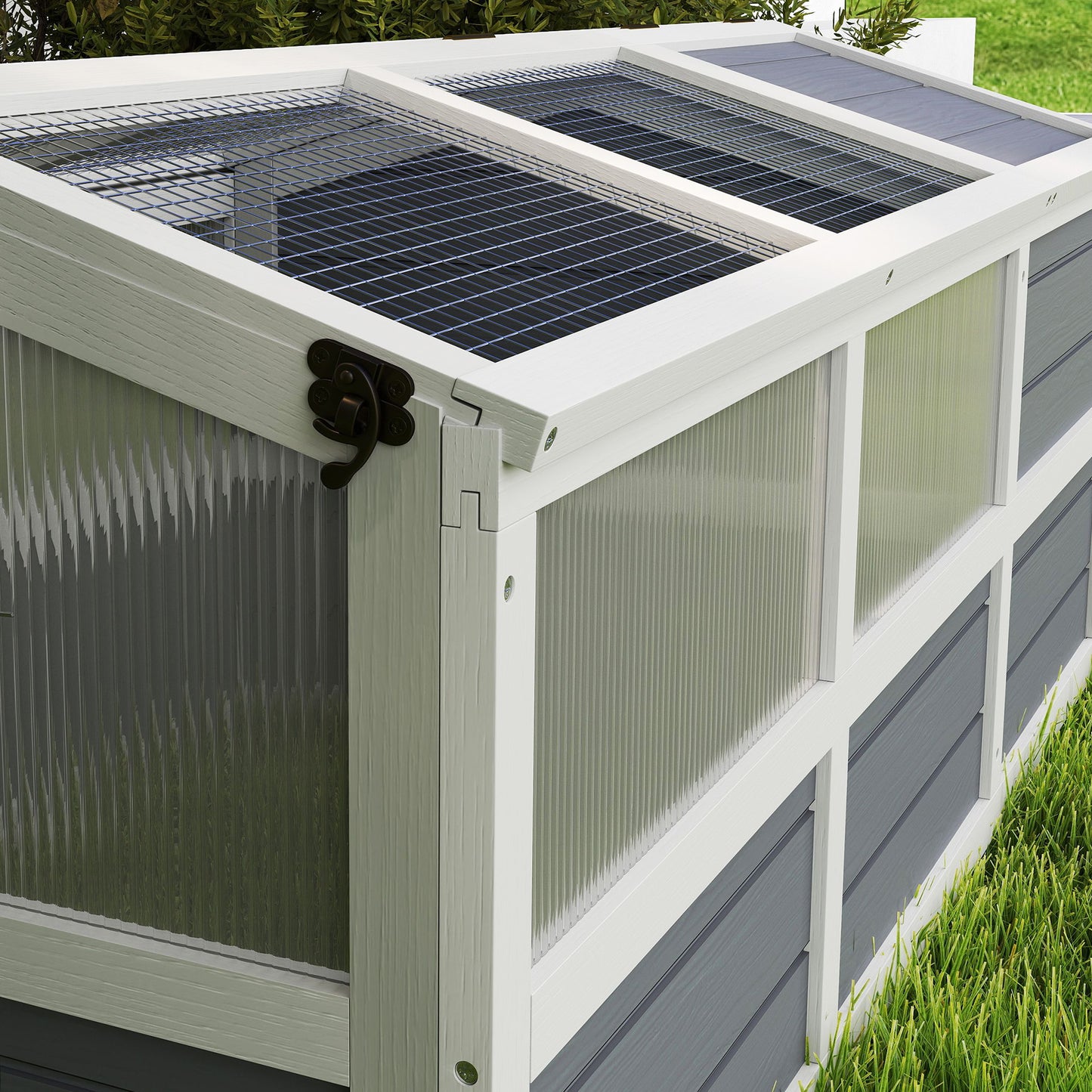 Wooden Tortoise Habitat Outdoor with Bottomless Design Doors Windows for Small Animals