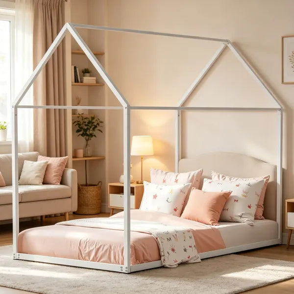 House-Shaped Canopy Bed Frame - Sturdy Metal Construction