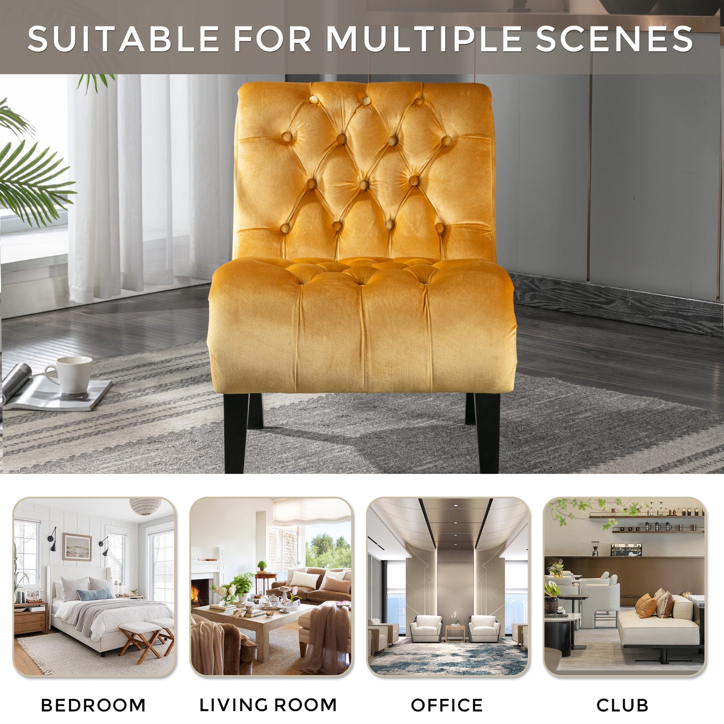 Modern Mustard Velvet Armless Accent Chair - Comfortable Living Room Furniture
