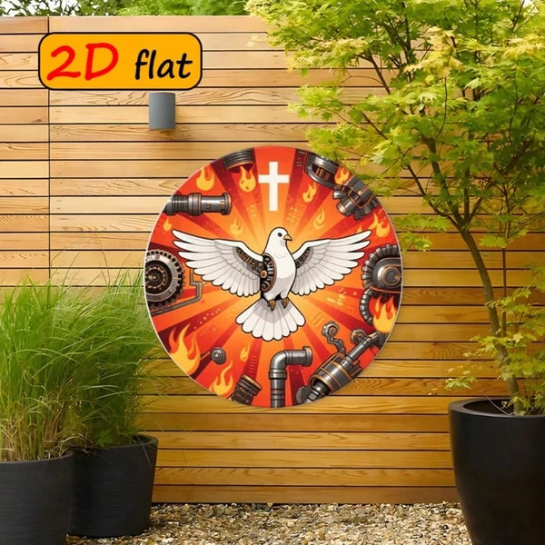 Round Aluminum Sign - 7.87in White Dove Design