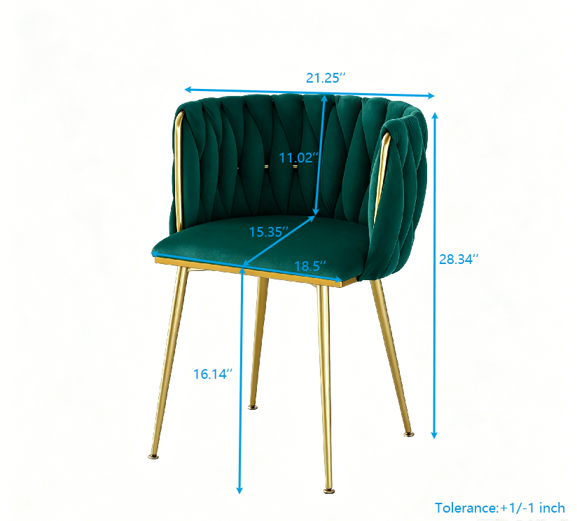 Green Velvet Dining Chairs Set of 2 with Gold Metal Legs
