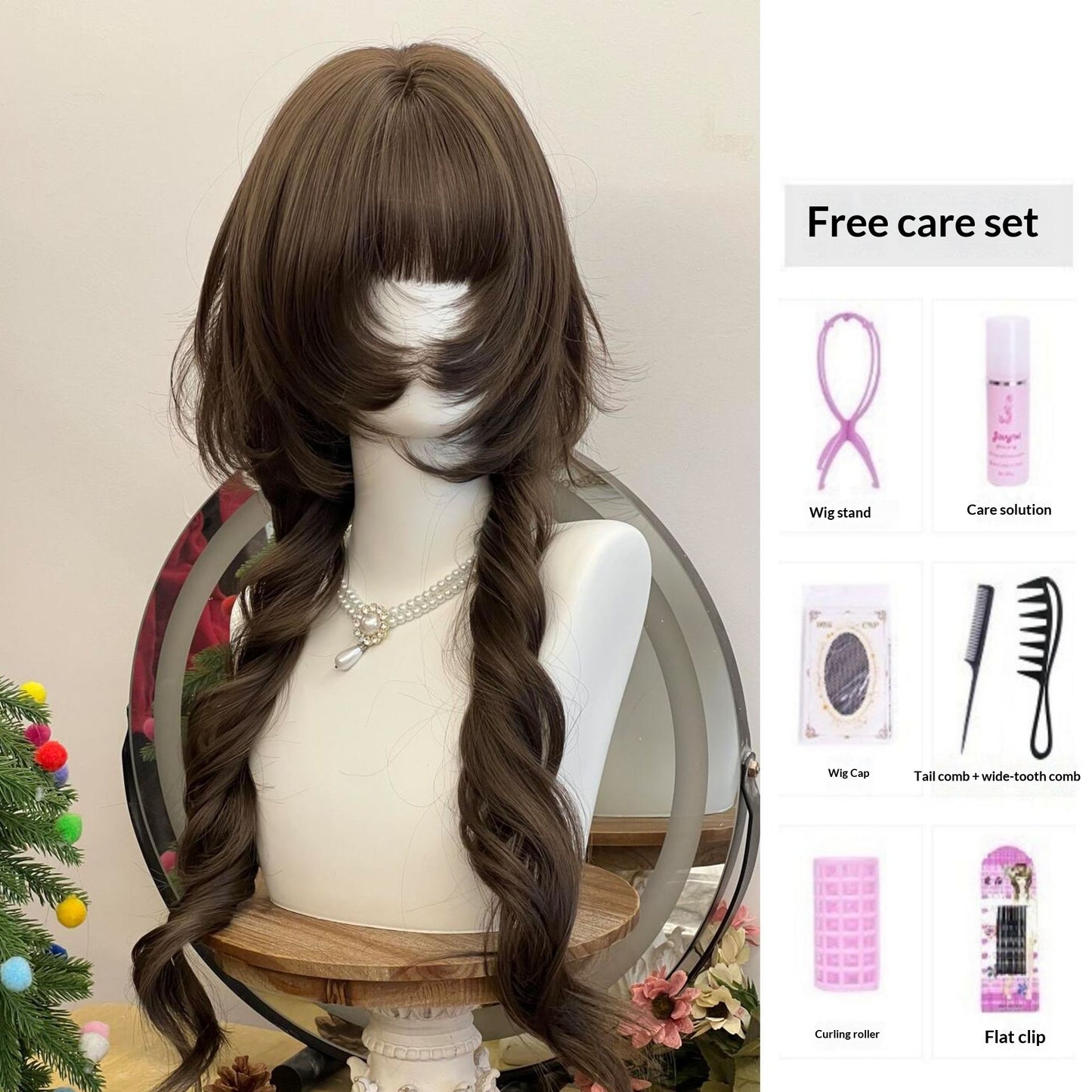 Jellyfish Style Synthetic Wig with Long Curl & Face-Flattering Fit - Cool Brown
