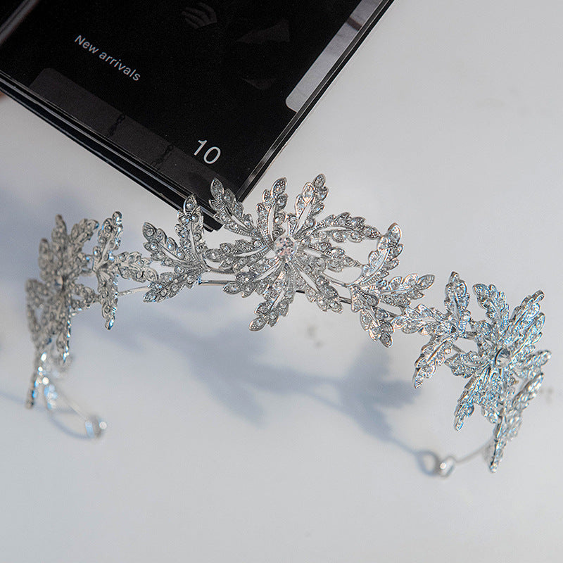 Alloy Bridal Crown Flower Leaf Hair Band Silver