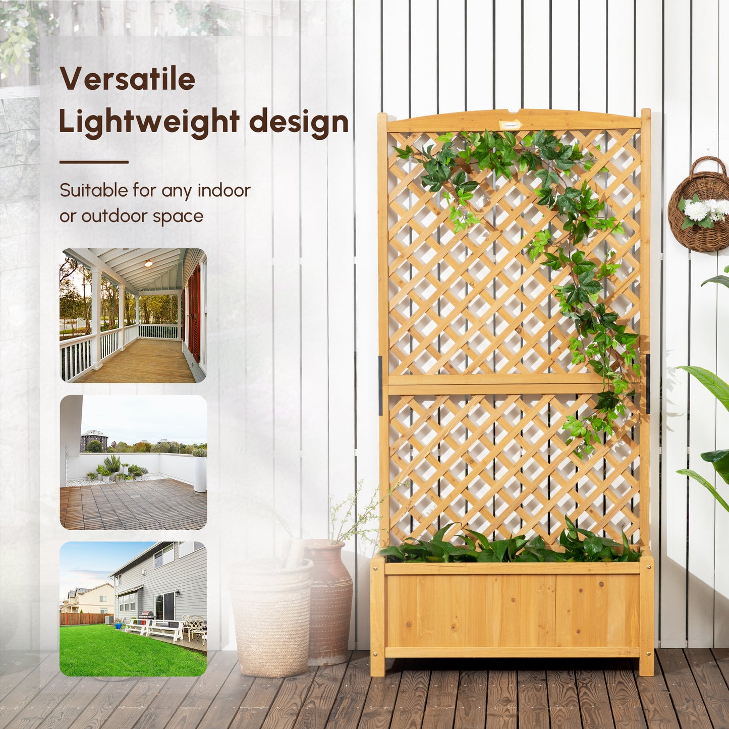 Wooden Raised Garden Bed with Trellis - Outdoor Planter Box for Climbing Vines and Flowers, 24 x 12 x 49 Inches