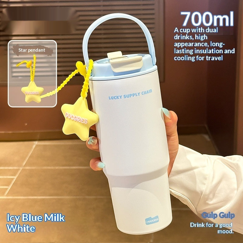 Large Capacity Stainless Steel Water Bottle with Straw - 700ml, Insulated, Durable