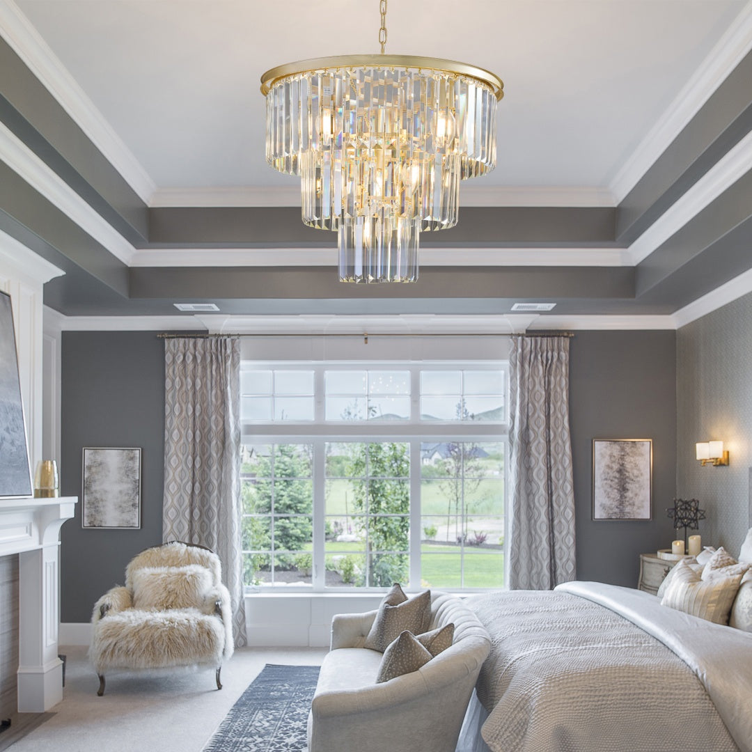 Elegant 3-Tier Crystal Chandelier - Gold Frame Pendant Light