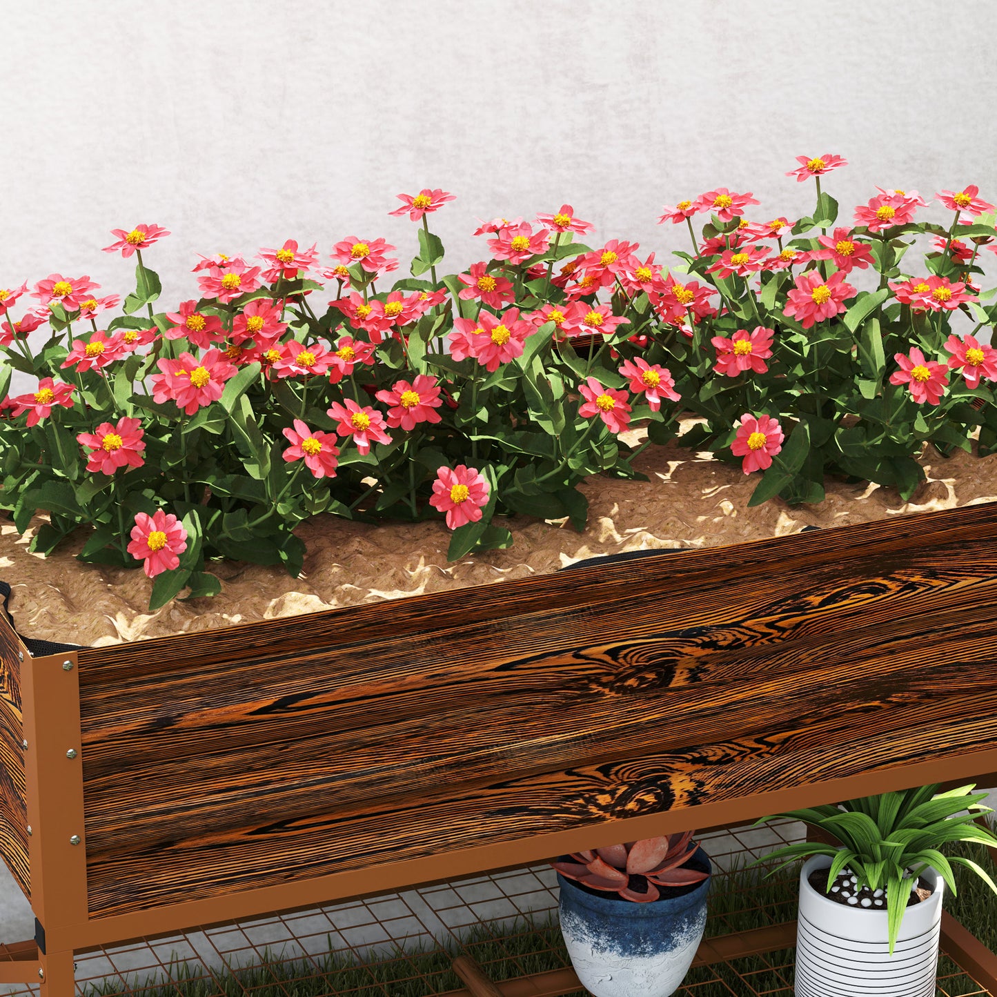 Galvanized Steel Raised Garden Bed with Storage Shelf - Dark Brown, 1180x360x95mm