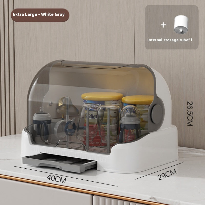 Baby Tableware Storage Box with Draining Rack Dustproof Cover Multi-Size