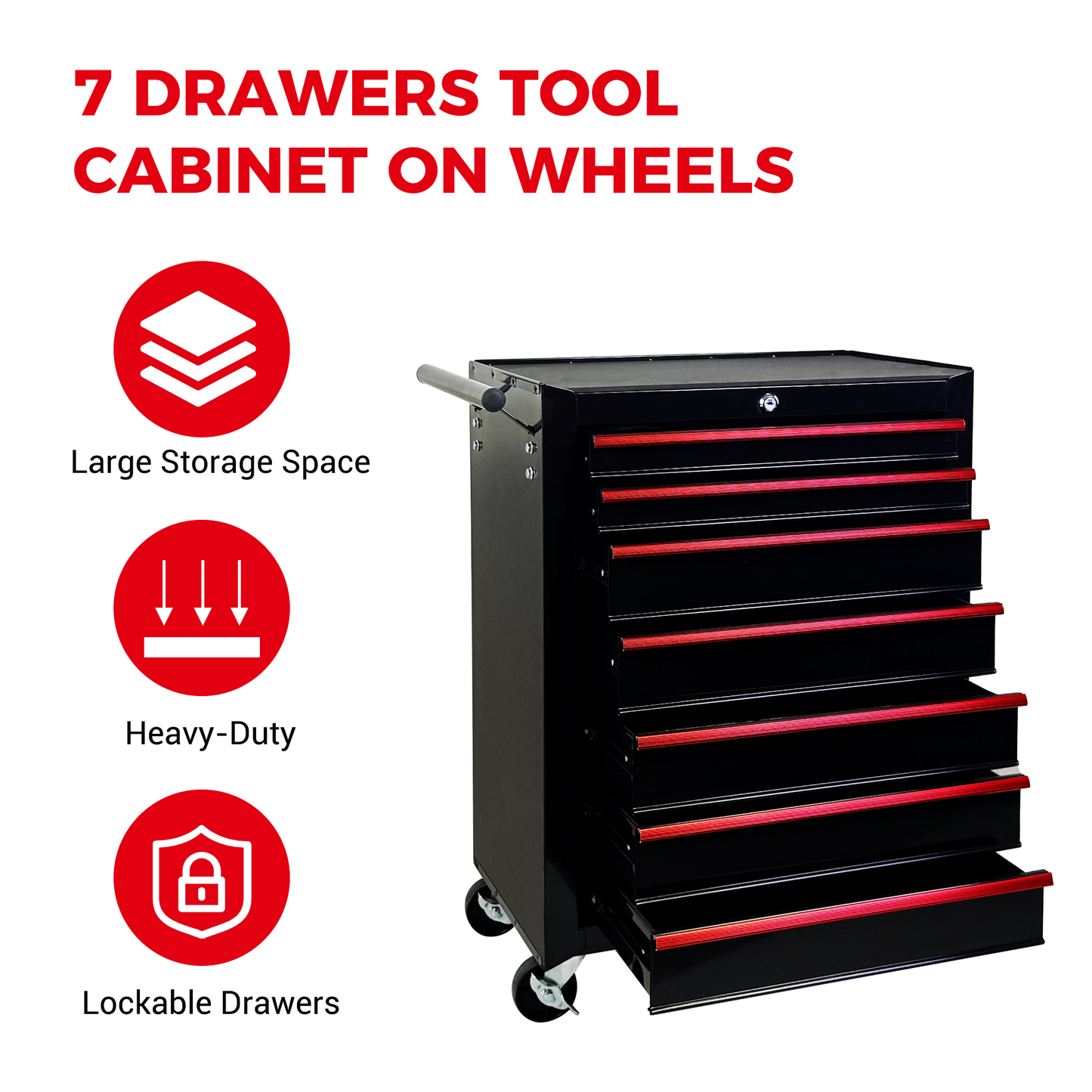 Rolling Tool Chest with 7 Drawers - 20" Steel Storage Cabinet