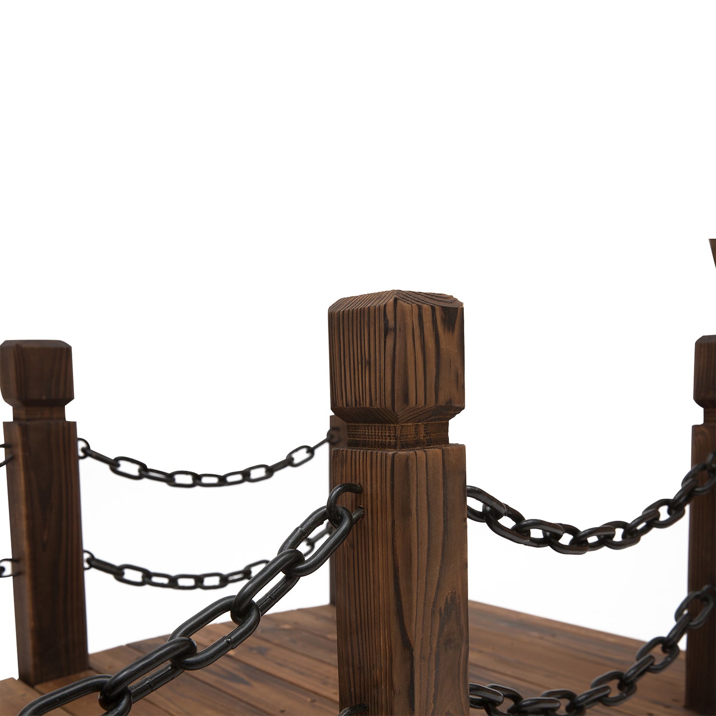 5 ft Wooden Garden Bridge with Metal Chain Railings - Solid Fir Construction