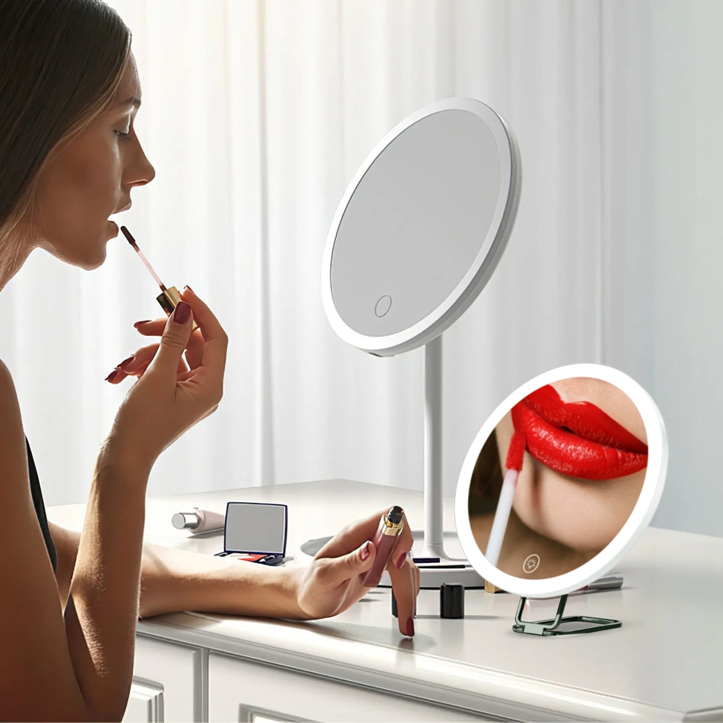 30X Magnifying Makeup Mirror with LED Light, Dimmable & 360° Adjustable Stand