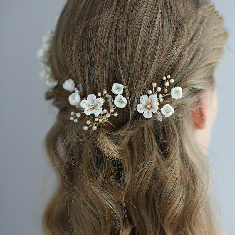 Ceramic Flower Bridal Hair Headdress Accessory