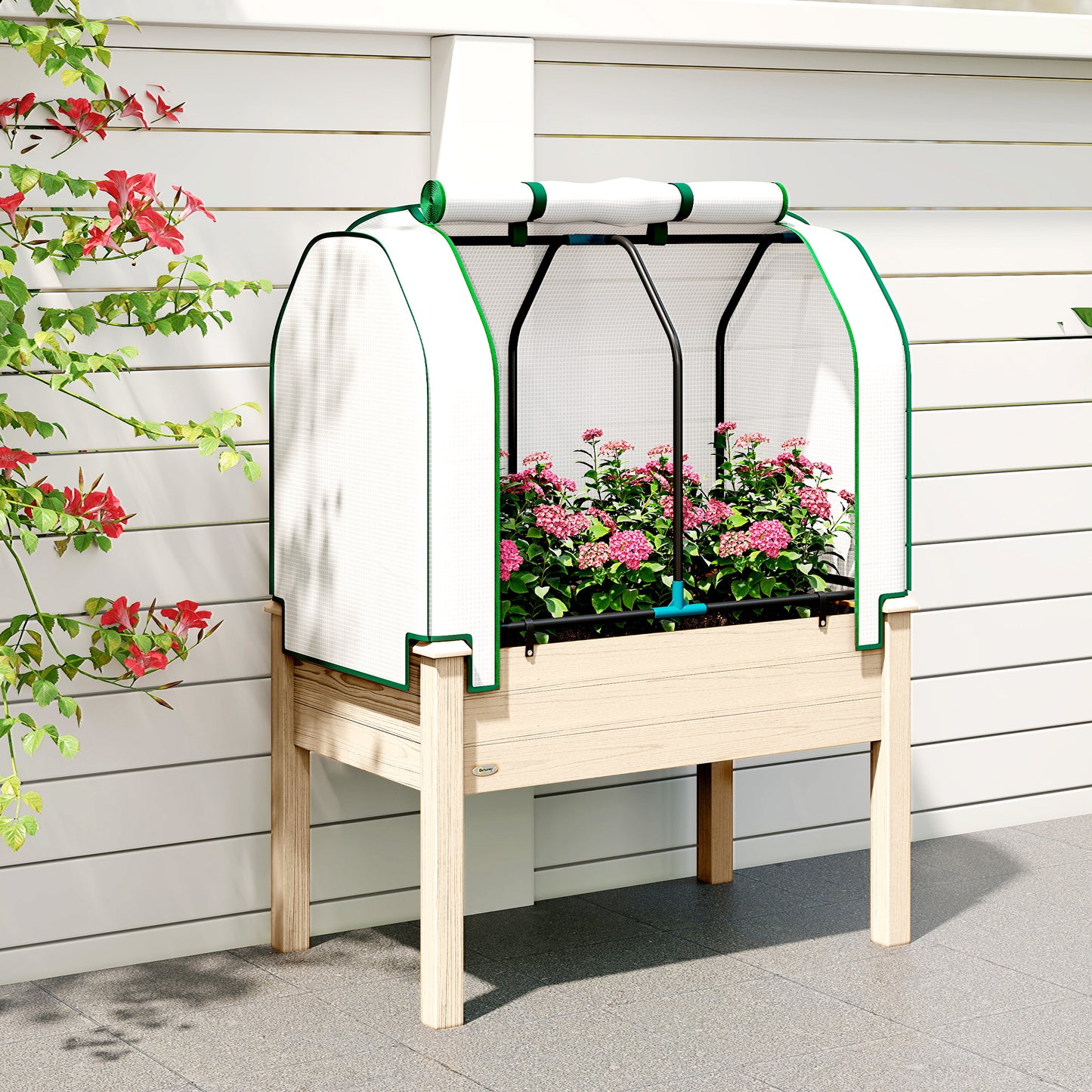 Outdoor Raised Garden Bed with PE Greenhouse Cover - 35x22x47 Inches