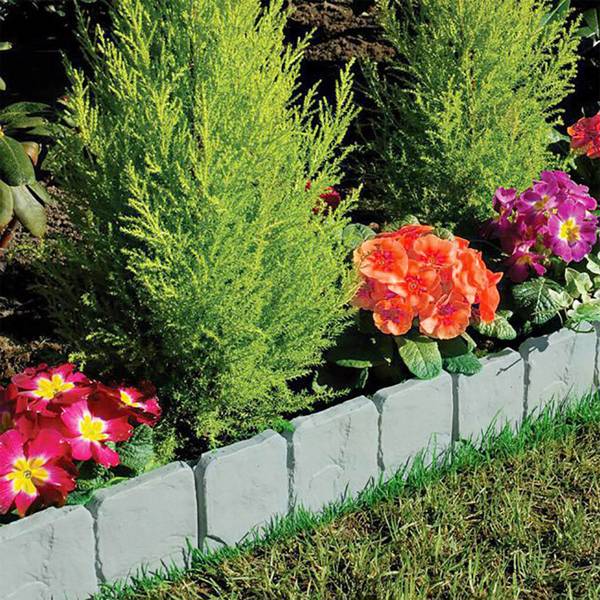 Flexible Garden Edging - Imitation Stone Effect Lawn Border, Non-Digging Gray Plastic Yard Edge, 20 Pieces