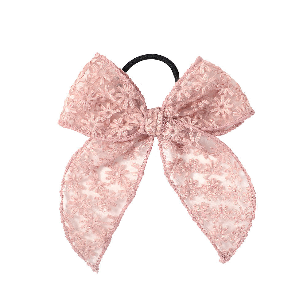 Cute Embroidered Bowknot Hair Ring with Lace and Floral Design - Child & Women Hair Accessories