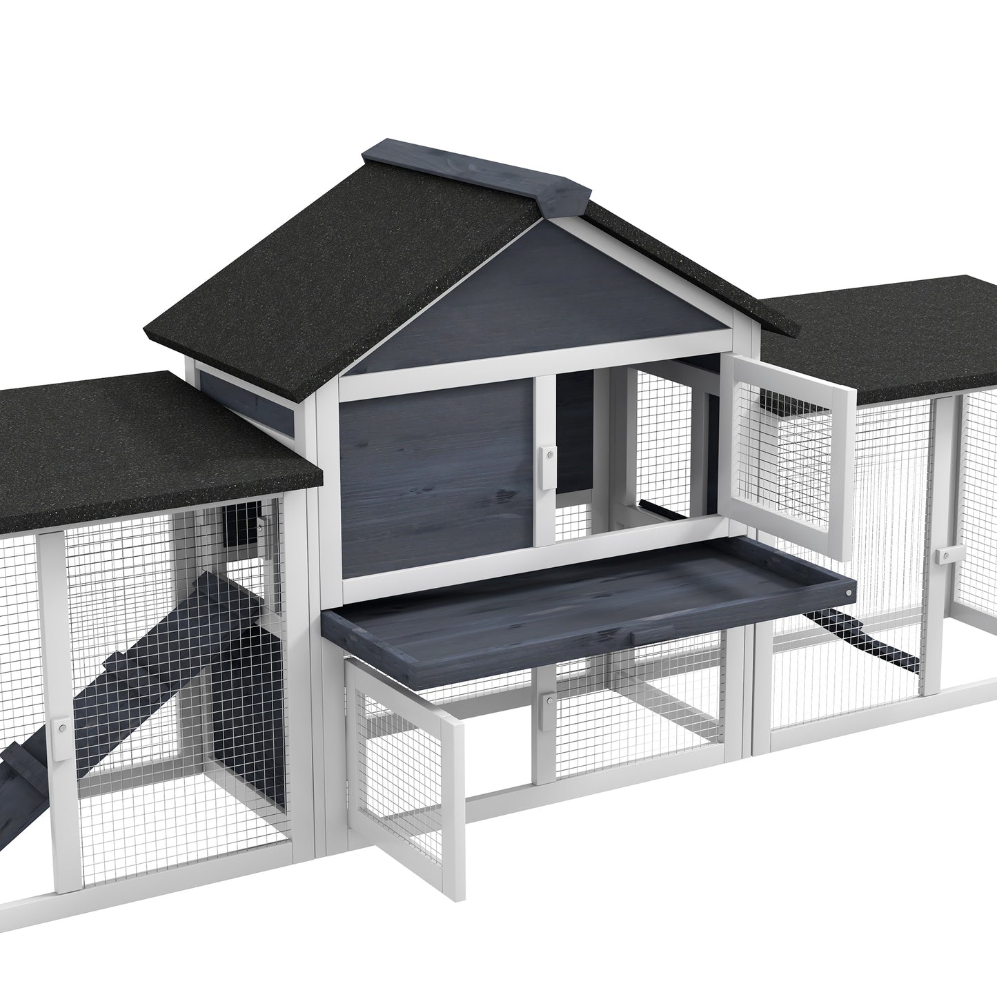 Outdoor Wooden Rabbit Hutch 83 Inches Deluxe 2-Story Pet House with Run and Ladder