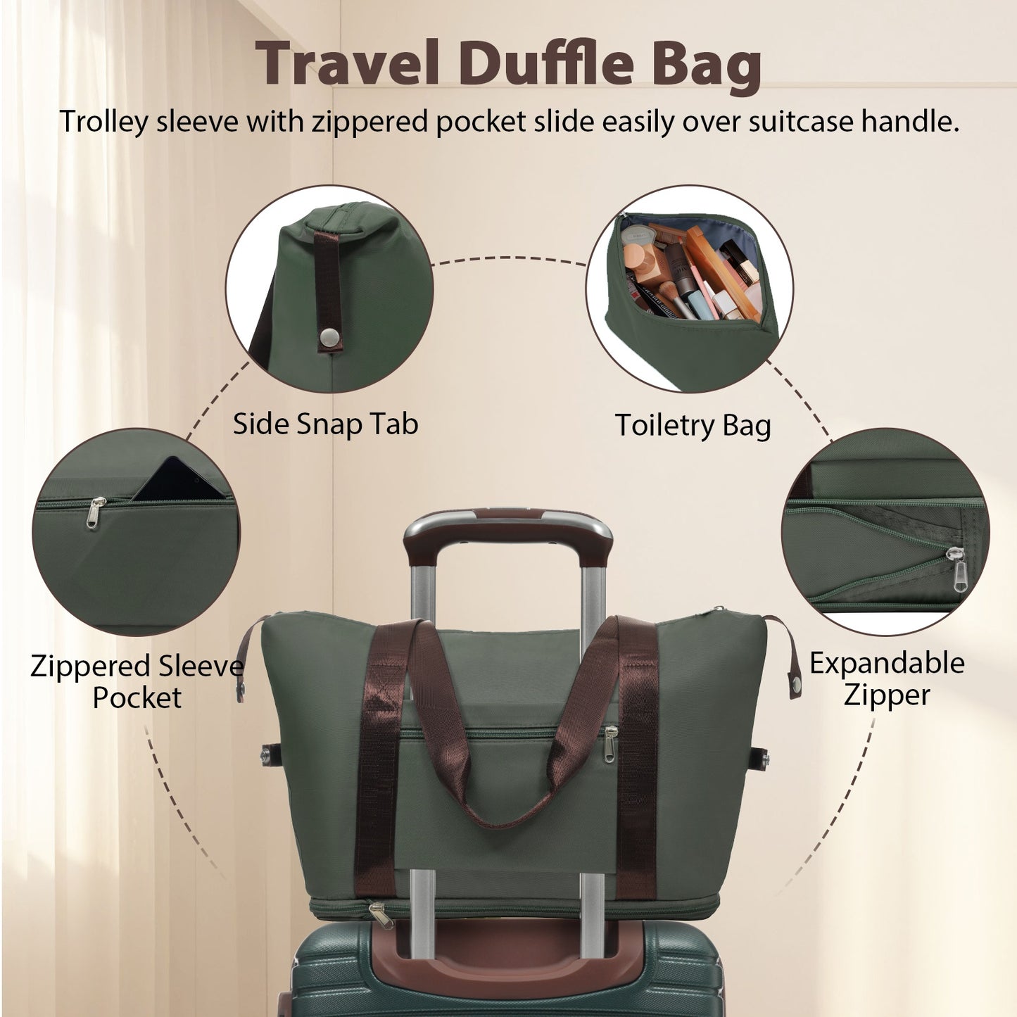 3-Piece Carry-On Luggage Set - 20-Inch Lightweight ABS Suitcases - Green