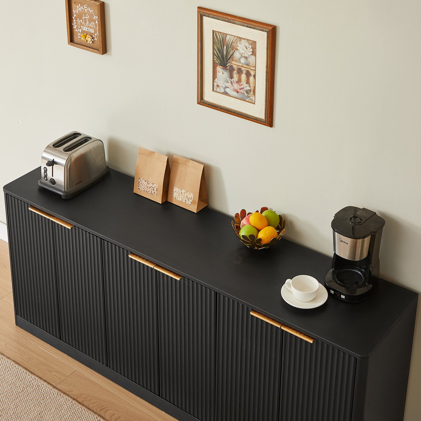 67-inch Modern Wavy Sideboard, Curved Contour Design Storage Cabinet,
