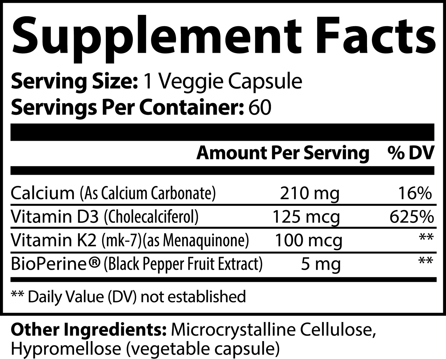Vitamin D3 and K2 Supplement for Bone and Heart Support with BioPerine