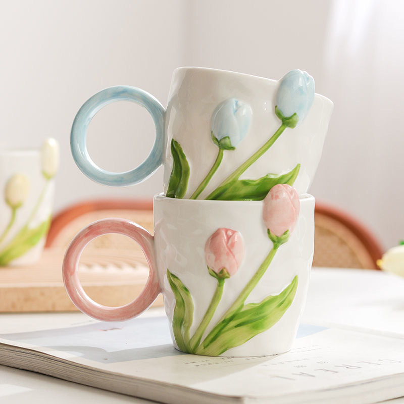 Large Capacity Ceramic Tulip Drinkware Cup - Fashionable Home & Kitchen