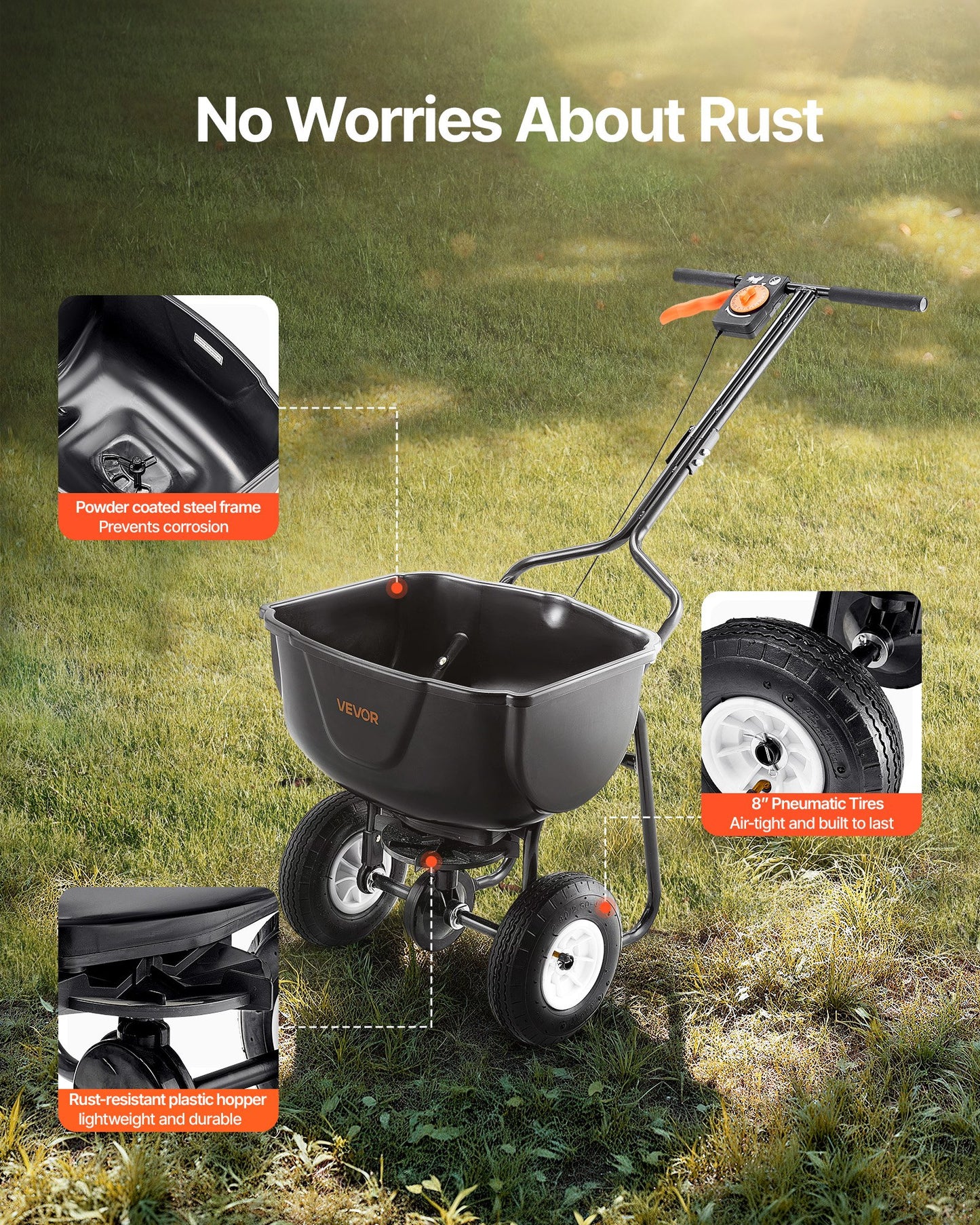 Walk Behind Broadcast Spreader 60LBS Capacity for Lawn & Garden