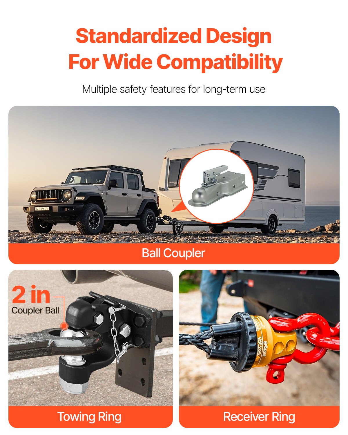 Heavy-Duty Pintle Hitch 2-Inch Ball for 2.5-3 Inch Lunette Ring 20,000 lbs