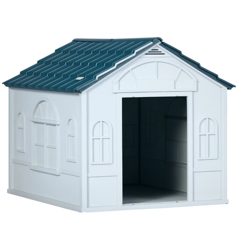 Water-Resistant Plastic Dog House for Small & Medium Dogs - Easy Assembly, Blue
