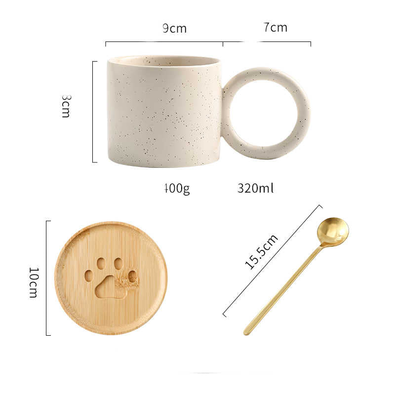 Ceramic Coffee Mug with Spoon & Coaster - Nordic Style, Multiple Colors