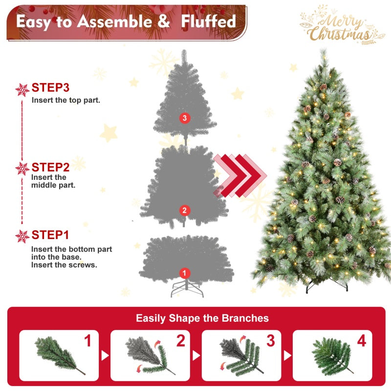 PVC Christmas Tree - Mixed Needle Design with Pine Cones