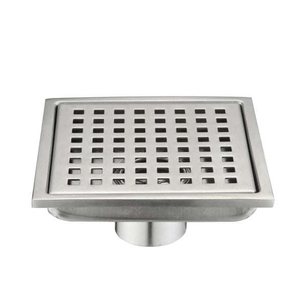 6 Inch Square Shower Drain with Removable Grate - Stainless Steel, Brushed Nickel