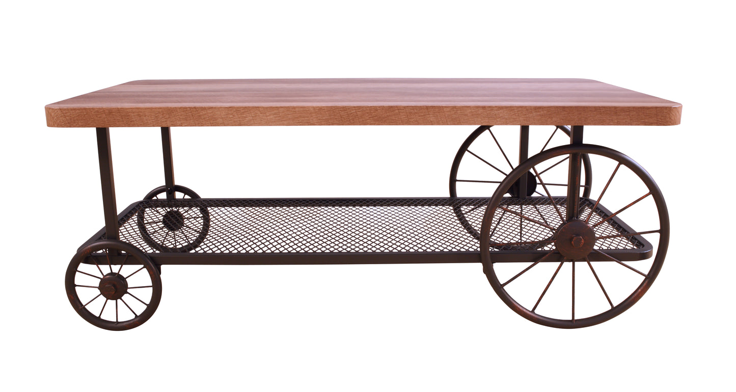Oak & Antique Gray Coffee Table - Metal & Wood Design