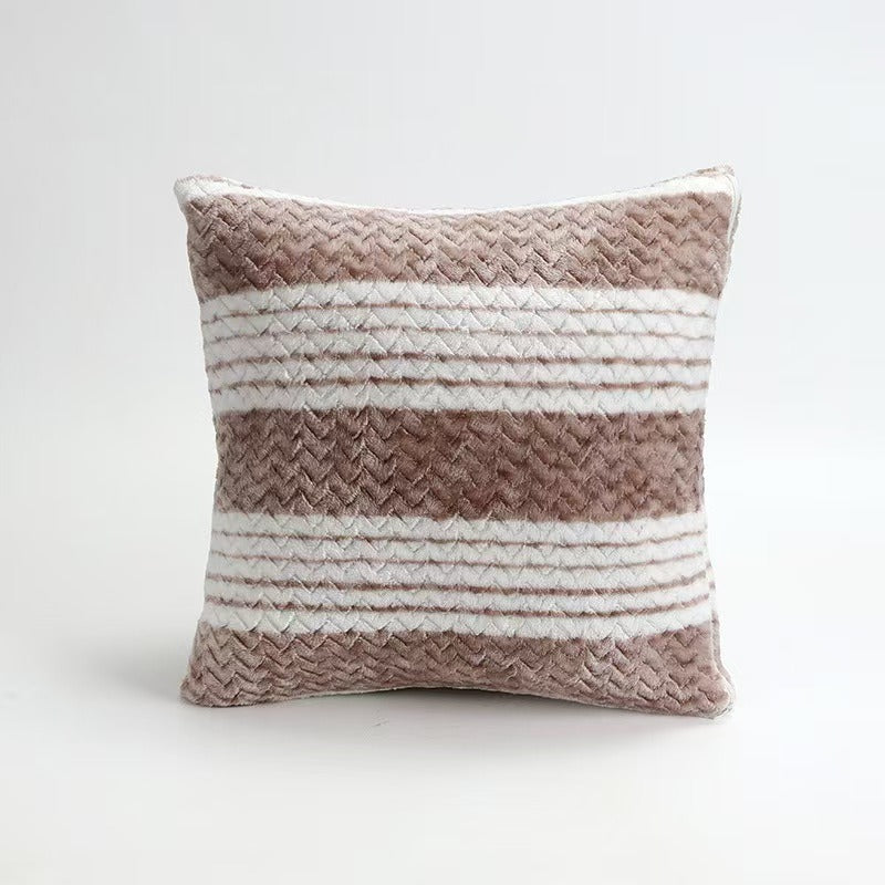 Decorative Knit Texture Throw Pillow Cover 42x42cm with Insert - Striped Coffee Brown