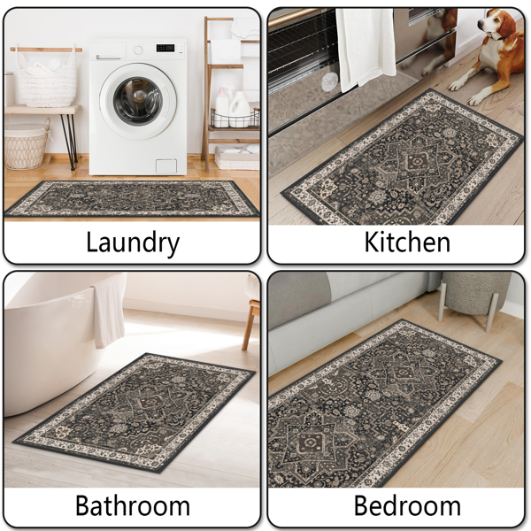 Washable Boho Kitchen Rug Set of 3 - Non-Slip Runner & Mats