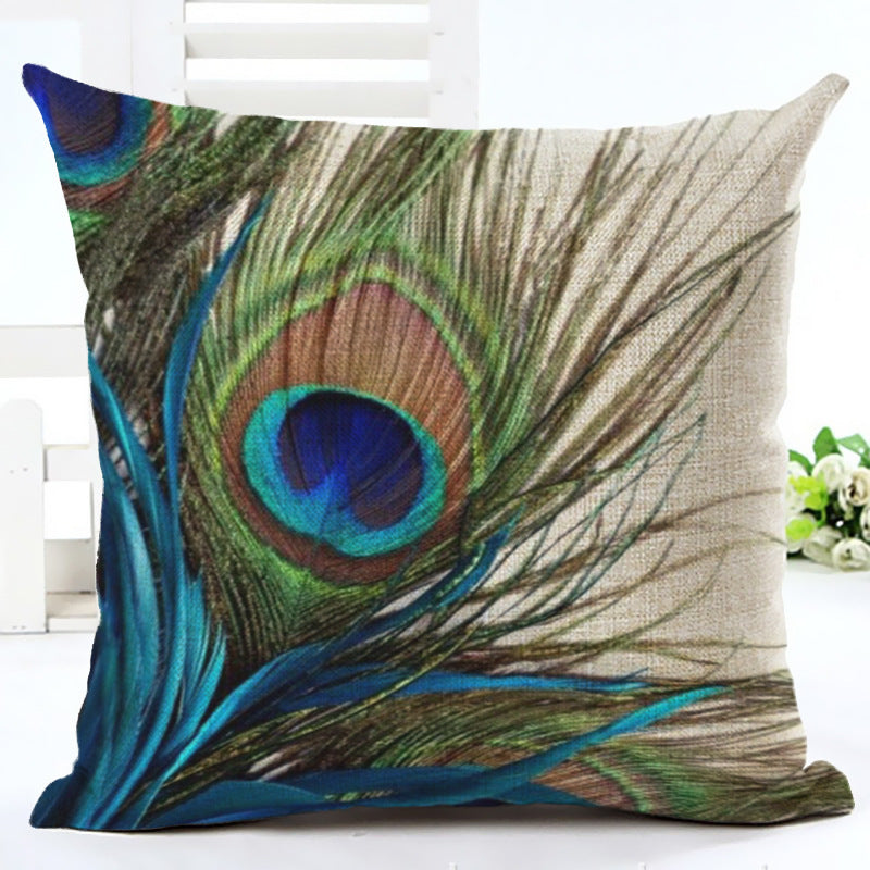 Peacock Printed Linen Cotton Pillowcase 45x45cm Home Decor