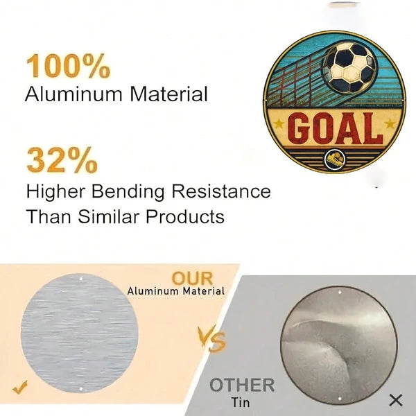 Retro Soccer Goal Aluminum Sign - 20cm Round Metal Plate