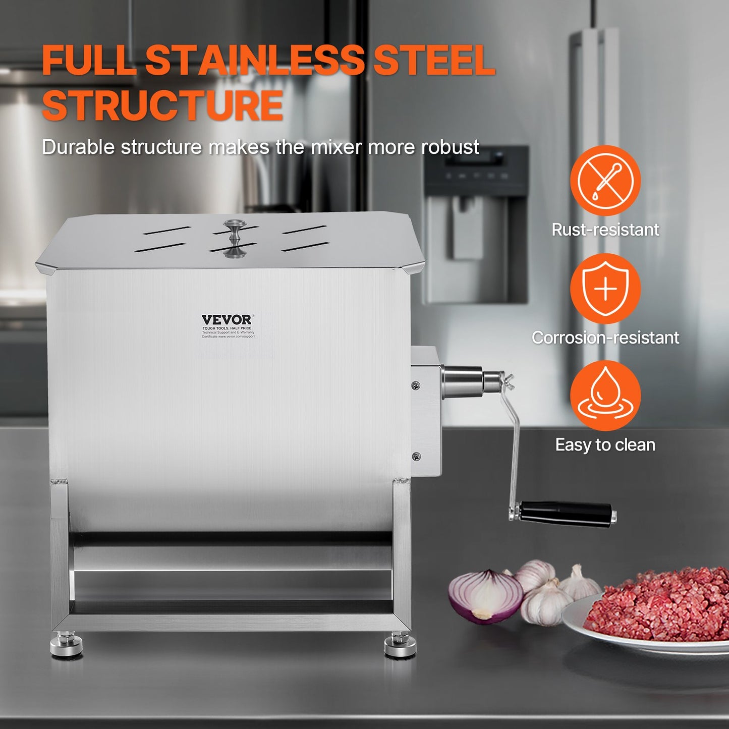 80L Manual Meat Mixer with Fixed Tank - Heavy Duty Sausage Mixer