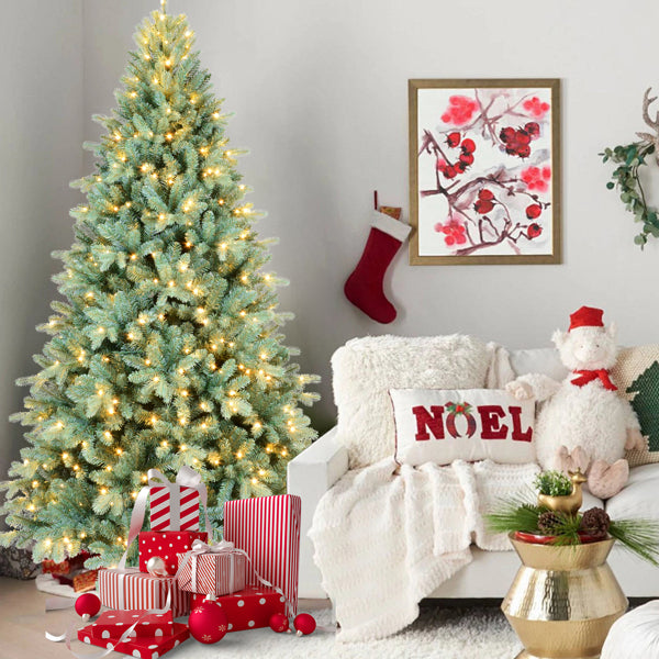 7.5ft Blue Green Tinted Artificial Christmas Tree - Hinged Design