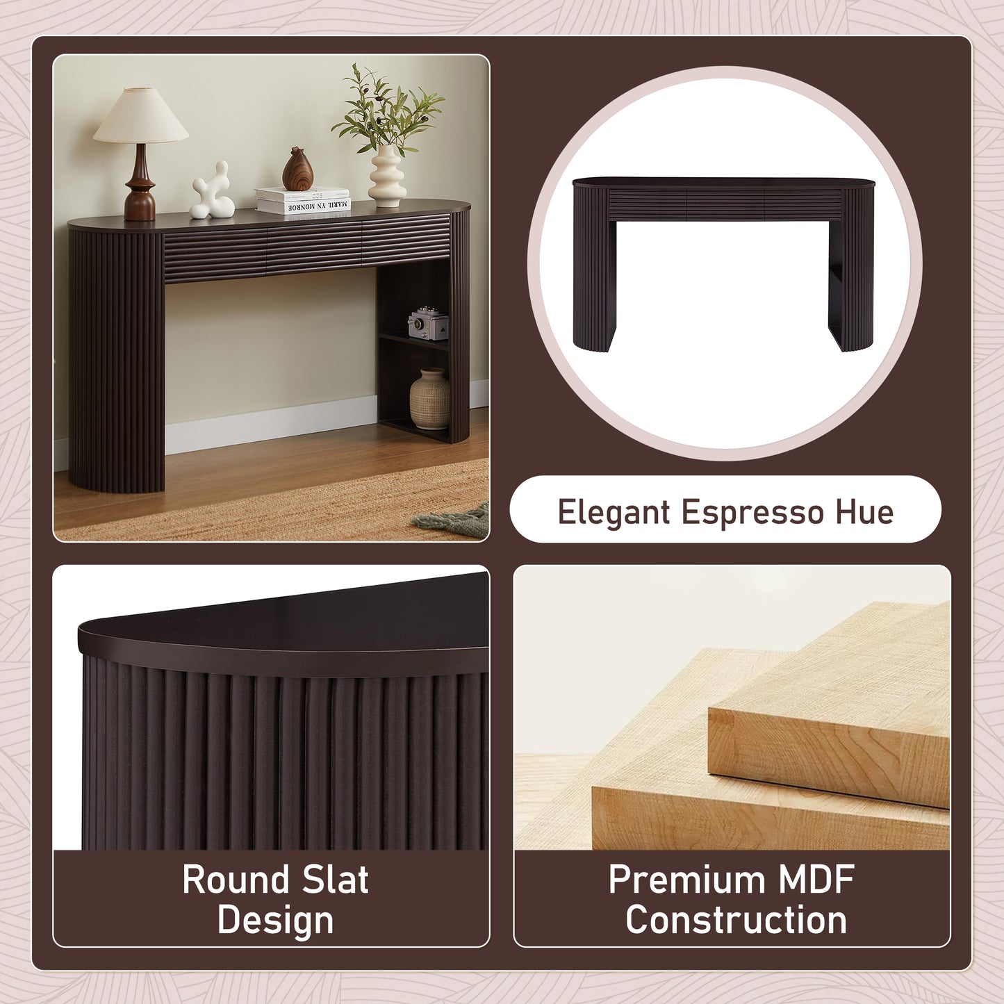 Retro Console Table with Storage - 3 Drawers, Espresso