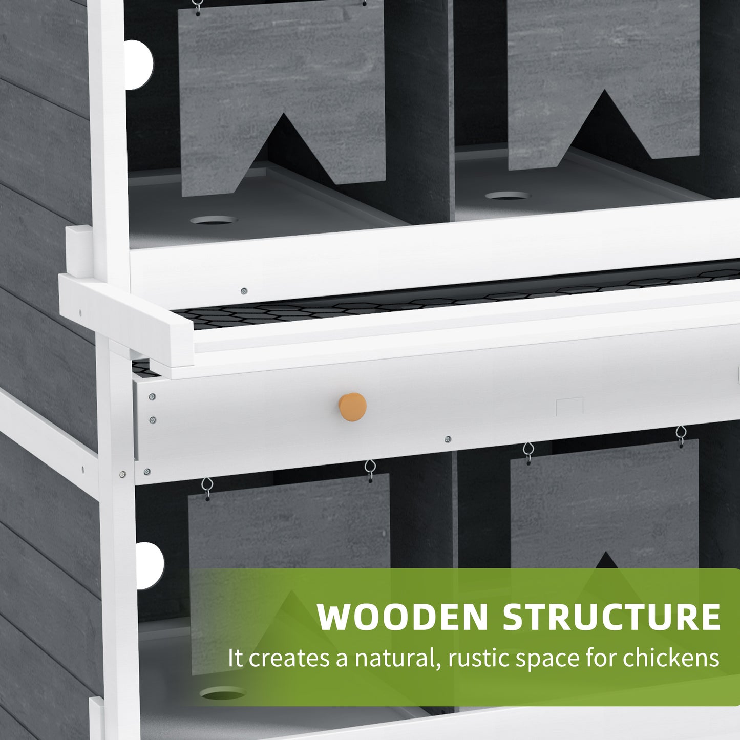 Wooden Chicken Nesting Box with 8 Compartments for Coop Egg Laying - Grey/White