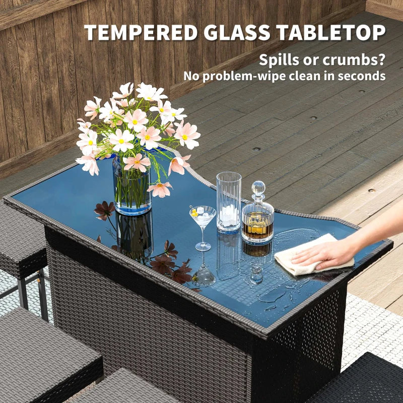 5-Piece Outdoor Rattan Bar Set with Table and 4 Stools