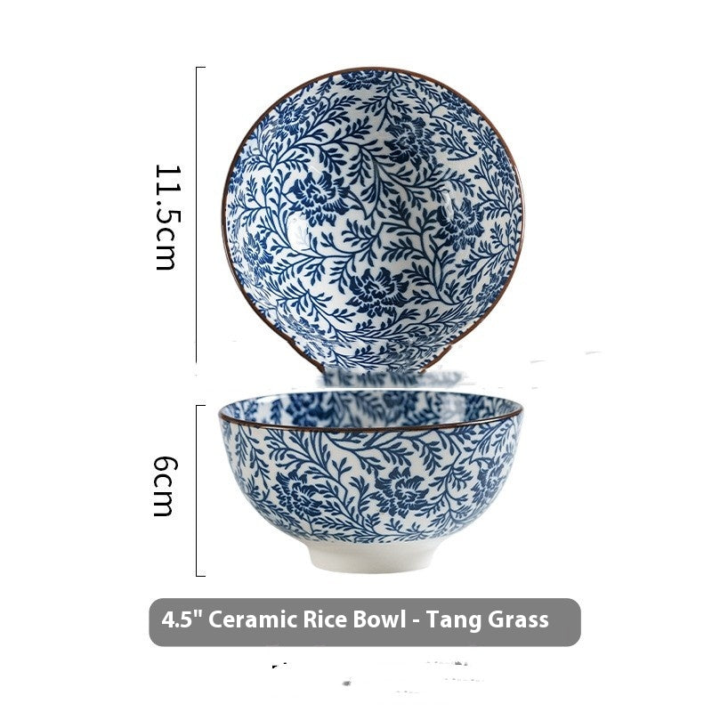 Japanese Ceramic Rice Bowl Underglaze Porcelain Kitchen Tableware Set