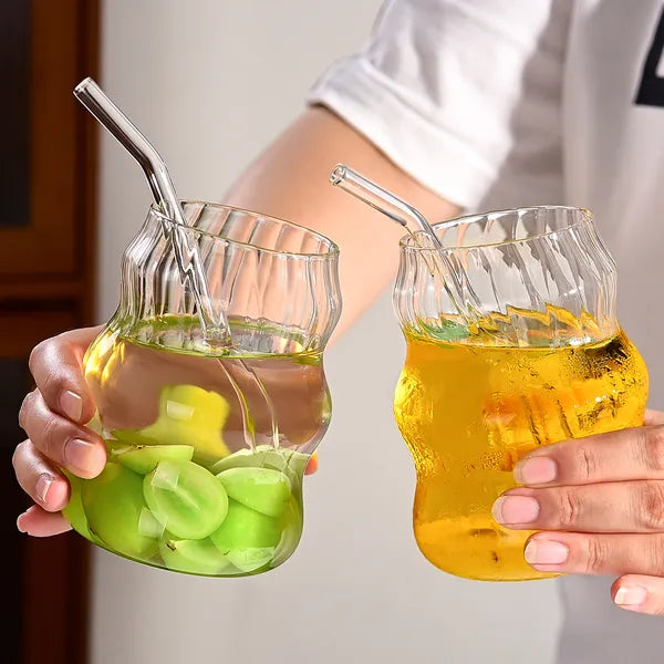 19 Ounce Glass Straw Cup Set - 6 Pcs Coffee & Juice Cups