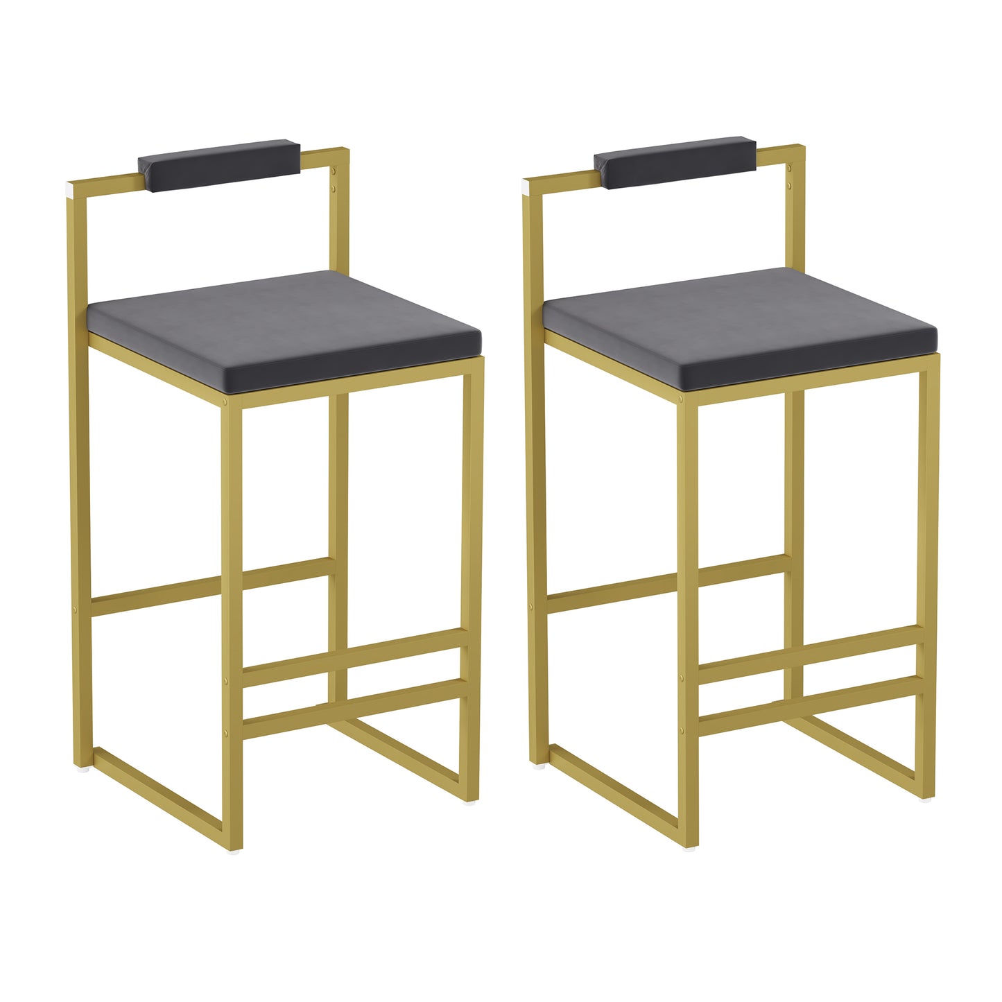 Set of 2 Velvet Upholstered Bar Stools with Backrest - Gray